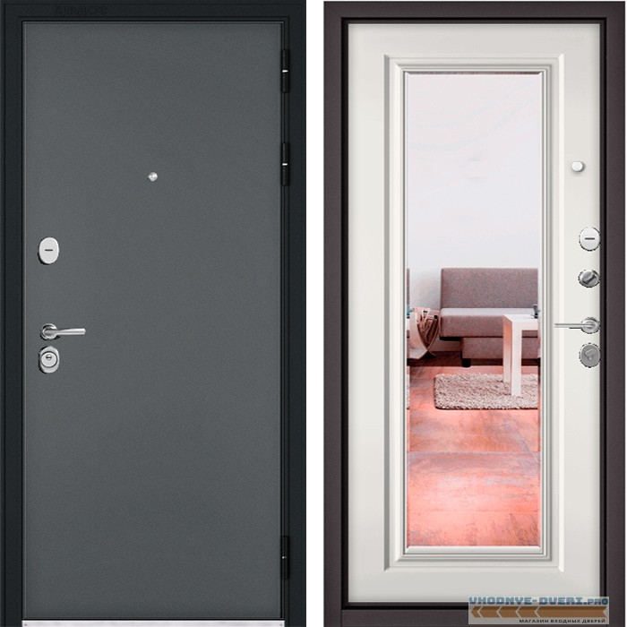 Дверь Бульдорс STANDART 90 Черный шелк / Белый софт 9S-104 с зеркалом